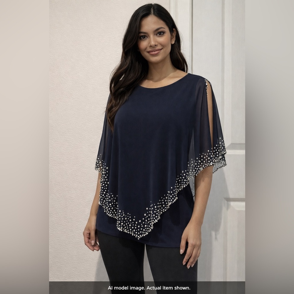 Beaded Chiffon Cape Blouse Top Size L Nordstrom